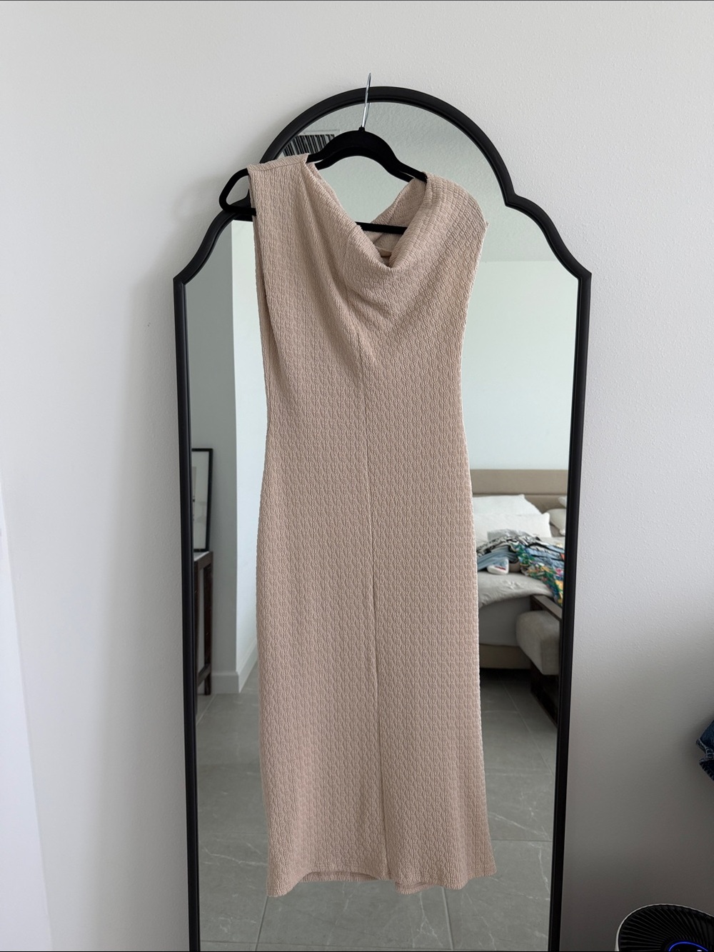 12th Tribe Cream Asymmetrical Off-Shoulder Textured Dress - Picture 6 of 6